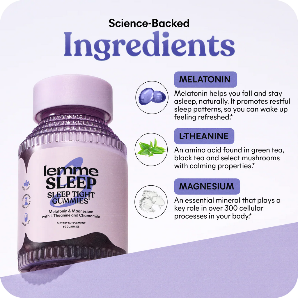 Lemme Sleep – Ingrédients scientifiques Mélatonine, L-Théanine & Magnésium