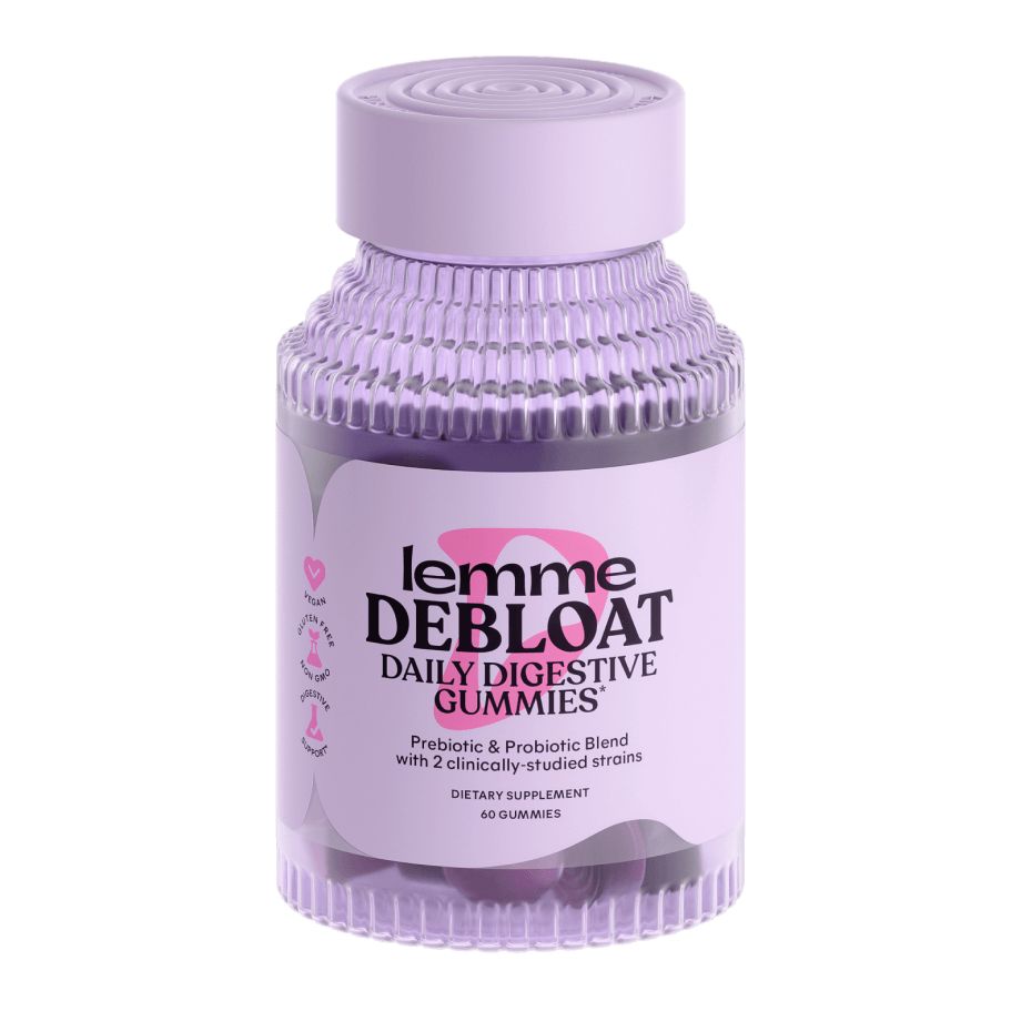 Lemme Debloat Daily Digestive Gummies – flacon violet avec blend prébiotique et probiotique